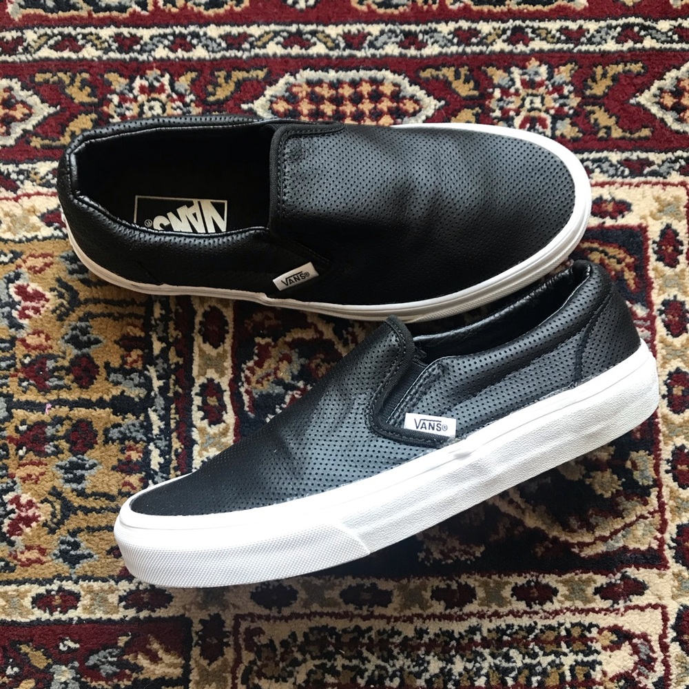 Classic black leather slip on Vans